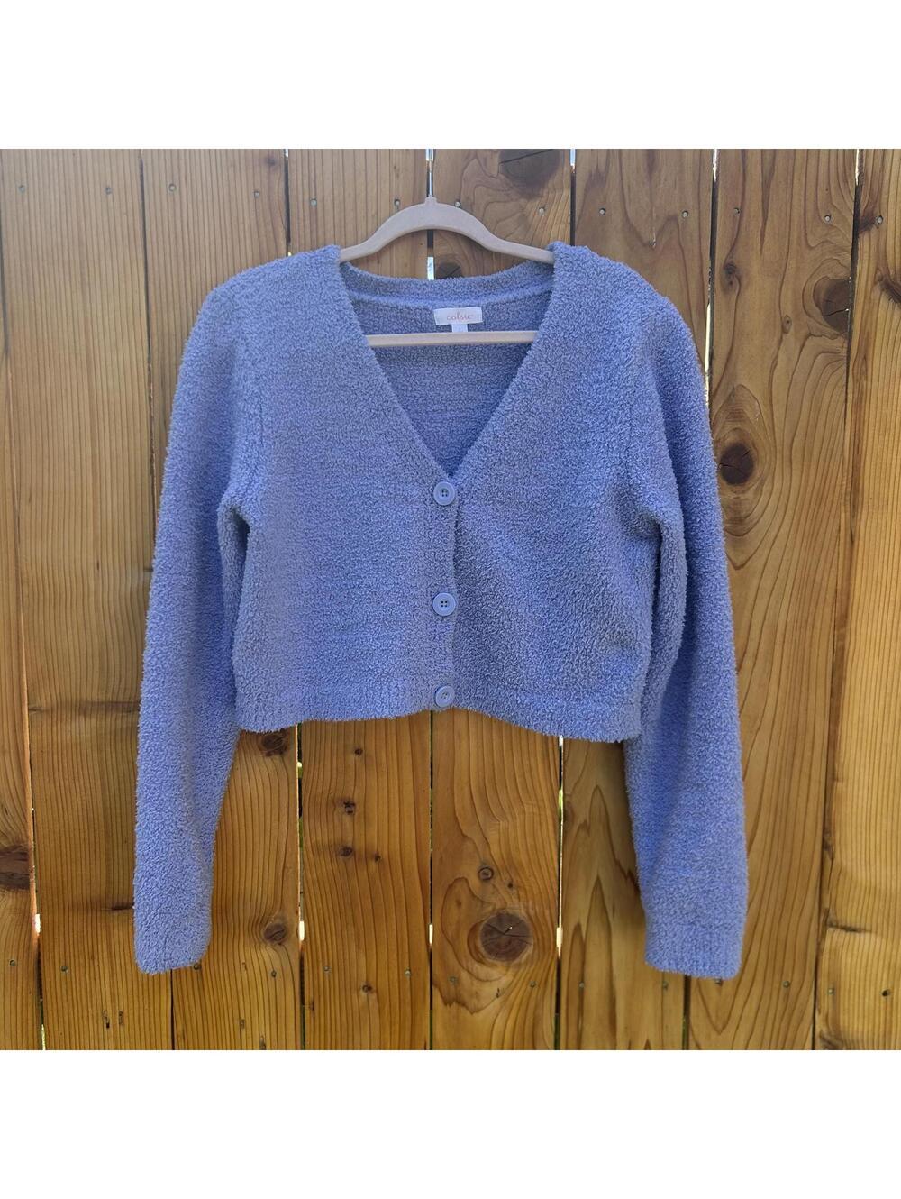 Fuzzy button up sweater size Large